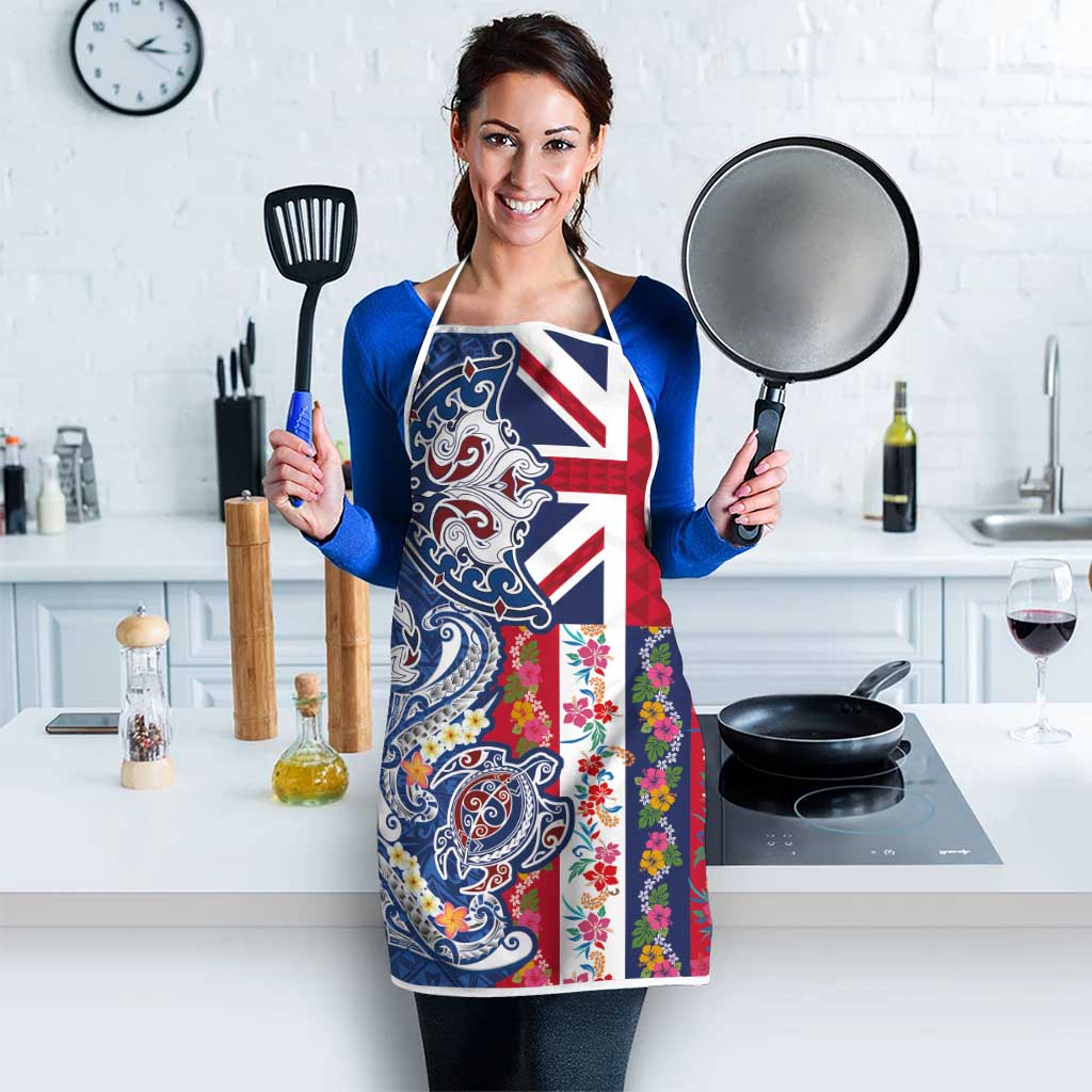 Hawaiian Manta Ray and Turtle Tribal Tattoo Apron With Hawaii Flag and Flowers