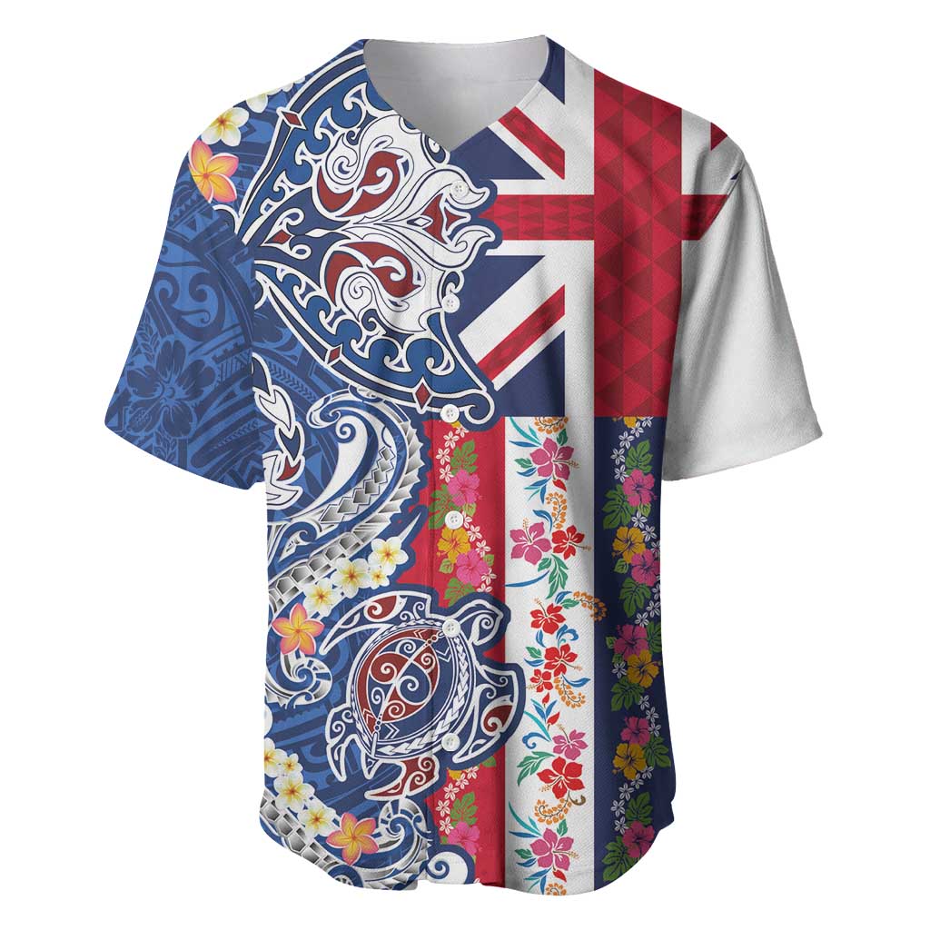 Hawaiian Manta Ray and Turtle Tribal Tattoo Baseball Jersey With Hawaii Flag and Flowers