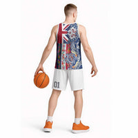 Hawaiian Manta Ray and Turtle Tribal Tattoo Basketball Jersey With Hawaii Flag and Flowers LT03 - Polynesian Pride