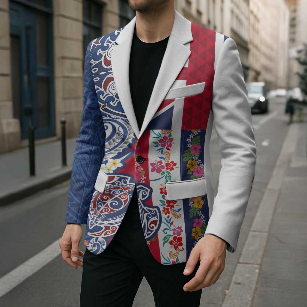 Hawaiian Manta Ray and Turtle Tribal Tattoo Blazer With Hawaii Flag and Flowers