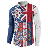 Hawaiian Manta Ray and Turtle Tribal Tattoo Button Sweatshirt With Hawaii Flag and Flowers LT03 - Polynesian Pride