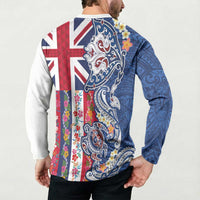 Hawaiian Manta Ray and Turtle Tribal Tattoo Button Sweatshirt With Hawaii Flag and Flowers LT03 - Polynesian Pride
