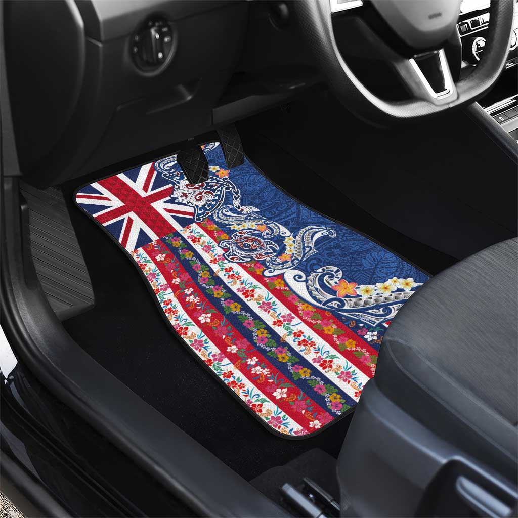 Hawaiian Manta Ray and Turtle Tribal Tattoo Car Mats With Hawaii Flag and Flowers LT03 - Polynesian Pride