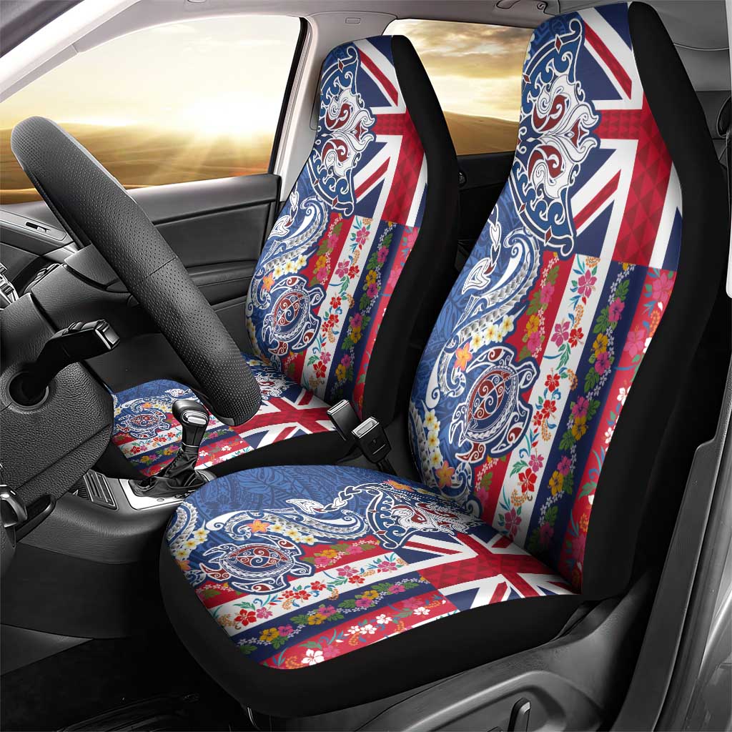Hawaiian Manta Ray and Turtle Tribal Tattoo Car Seat Cover With Hawaii Flag and Flowers LT03 - Polynesian Pride