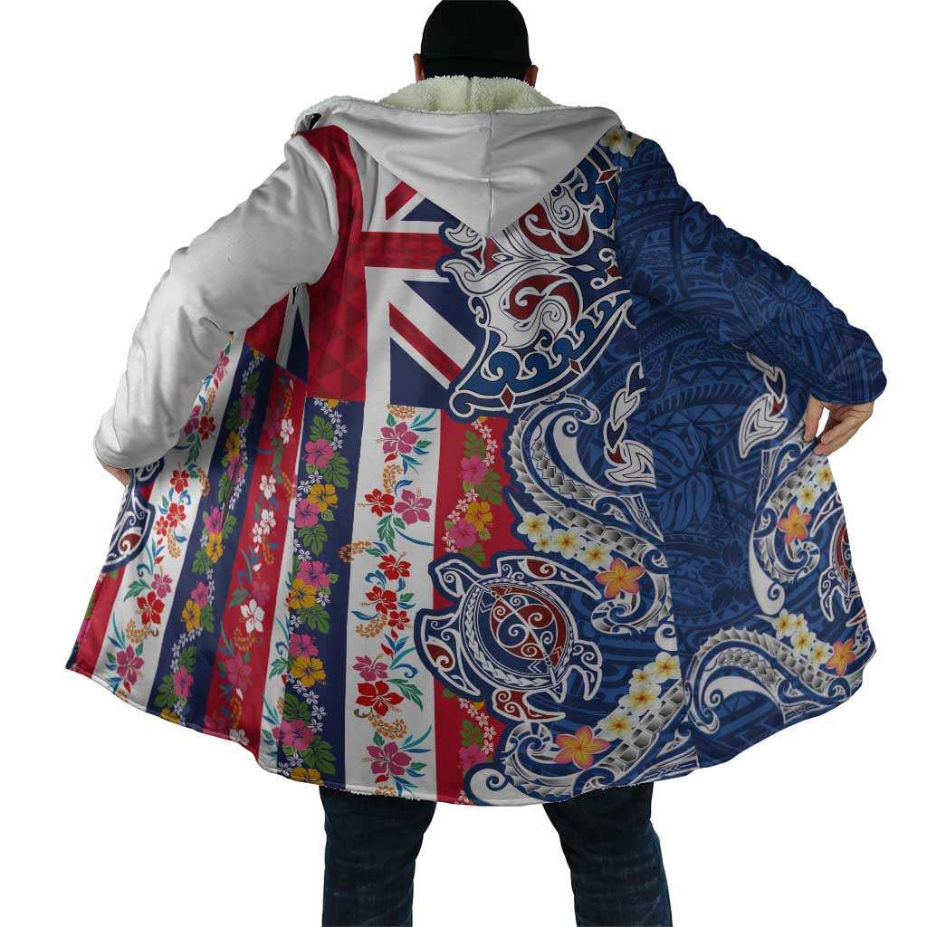 Hawaiian Manta Ray and Turtle Tribal Tattoo Cloak With Hawaii Flag and Flowers
