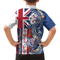 Hawaiian Manta Ray and Turtle Tribal Tattoo Family Matching Long Sleeve Bodycon Dress and Hawaiian Shirt With Hawaii Flag and Flowers LT03 - Polynesian Pride