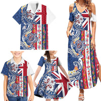 Hawaiian Manta Ray and Turtle Tribal Tattoo Family Matching Summer Maxi Dress and Hawaiian Shirt With Hawaii Flag and Flowers LT03 - Polynesian Pride