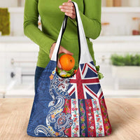 Hawaiian Manta Ray and Turtle Tribal Tattoo Grocery Bag With Hawaii Flag and Flowers LT03 - Polynesian Pride
