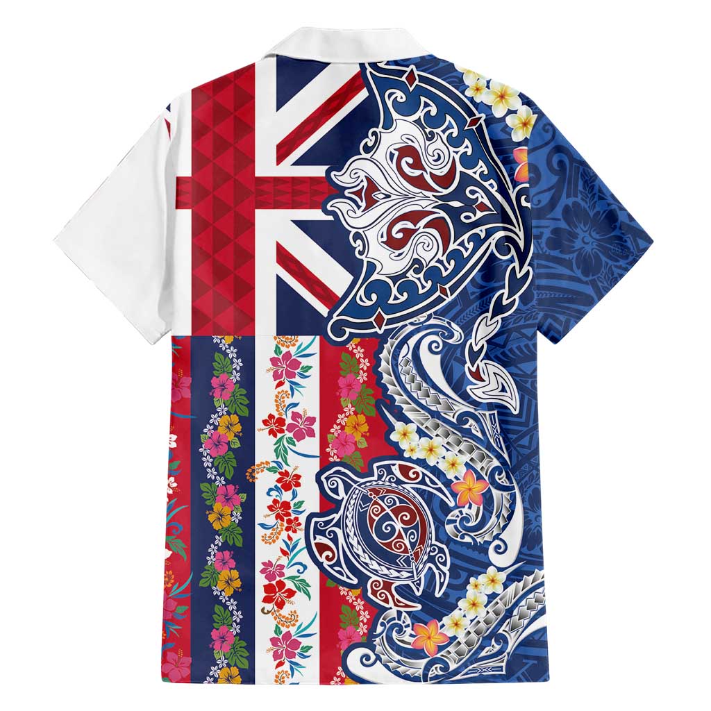 Hawaiian Manta Ray and Turtle Tribal Tattoo Hawaiian Shirt With Hawaii Flag and Flowers LT03 - Polynesian Pride