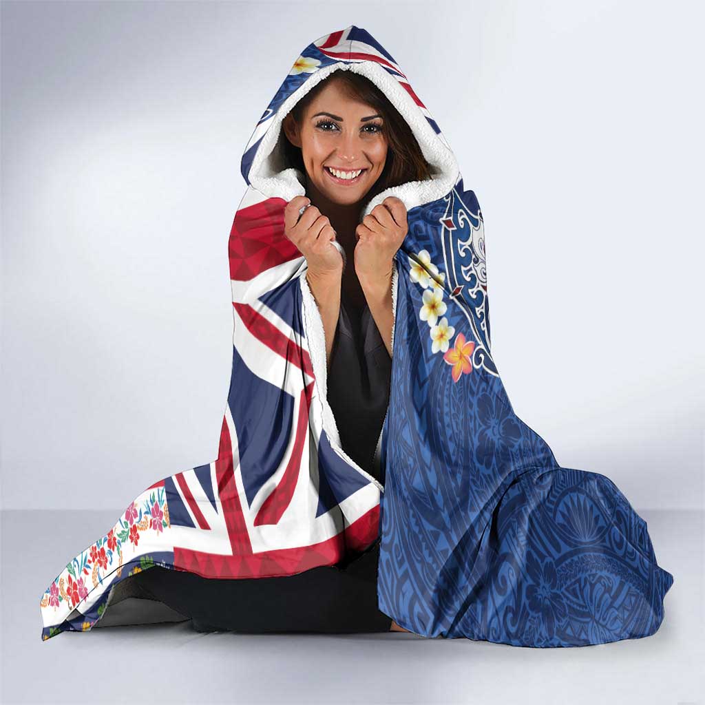 Hawaiian Manta Ray and Turtle Tribal Tattoo Hooded Blanket With Hawaii Flag and Flowers LT03 - Polynesian Pride