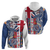 Hawaiian Manta Ray and Turtle Tribal Tattoo Hoodie With Hawaii Flag and Flowers LT03 - Polynesian Pride
