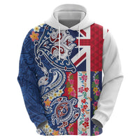 Hawaiian Manta Ray and Turtle Tribal Tattoo Hoodie With Hawaii Flag and Flowers LT03 - Polynesian Pride