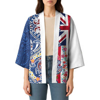 Hawaiian Manta Ray and Turtle Tribal Tattoo Kimono With Hawaii Flag and Flowers