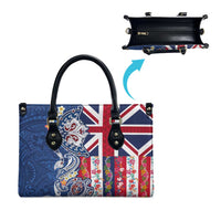 Hawaiian Manta Ray and Turtle Tribal Tattoo Leather Bag With Hawaii Flag and Flowers LT03 - Polynesian Pride