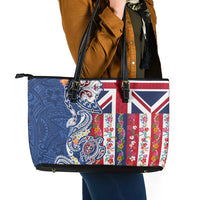 Hawaiian Manta Ray and Turtle Tribal Tattoo Leather Tote Bag With Hawaii Flag and Flowers LT03 - Polynesian Pride