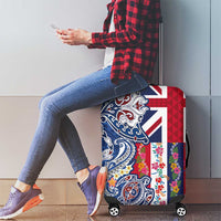 Hawaiian Manta Ray and Turtle Tribal Tattoo Luggage Cover With Hawaii Flag and Flowers LT03 - Polynesian Pride