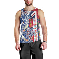 Hawaiian Manta Ray and Turtle Tribal Tattoo Men Tank Top With Hawaii Flag and Flowers LT03 - Polynesian Pride