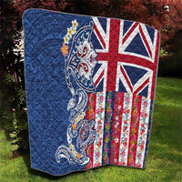 Hawaiian Manta Ray and Turtle Tribal Tattoo Quilt With Hawaii Flag and Flowers LT03 - Polynesian Pride