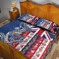 Hawaiian Manta Ray and Turtle Tribal Tattoo Quilt Bed Set With Hawaii Flag and Flowers LT03 - Polynesian Pride