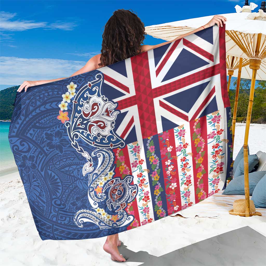 Hawaiian Manta Ray and Turtle Tribal Tattoo Sarong With Hawaii Flag and Flowers LT03 One Size 44 x 66 inches Multicolor - Polynesian Pride