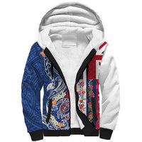 Hawaiian Manta Ray and Turtle Tribal Tattoo Sherpa Hoodie With Hawaii Flag and Flowers LT03 Unisex Multicolor - Polynesian Pride