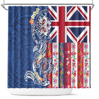 Hawaiian Manta Ray and Turtle Tribal Tattoo Shower Curtain With Hawaii Flag and Flowers LT03 Multicolor - Polynesian Pride