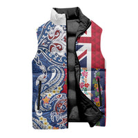 Hawaiian Manta Ray and Turtle Tribal Tattoo Sleeveless Puffer Jacket With Hawaii Flag and Flowers LT03 - Polynesian Pride