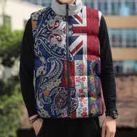 Hawaiian Manta Ray and Turtle Tribal Tattoo Sleeveless Puffer Jacket With Hawaii Flag and Flowers LT03 - Polynesian Pride