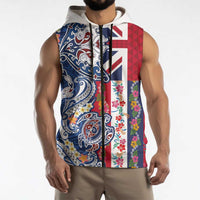 Hawaiian Manta Ray and Turtle Tribal Tattoo Sleeveless Zip Hoodie With Hawaii Flag and Flowers LT03 - Polynesian Pride
