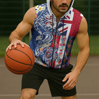 Hawaiian Manta Ray and Turtle Tribal Tattoo Sleeveless Zip Hoodie With Hawaii Flag and Flowers LT03 - Polynesian Pride