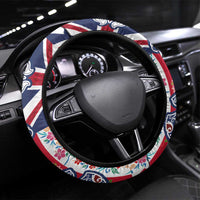 Hawaiian Manta Ray and Turtle Tribal Tattoo Steering Wheel Cover With Hawaii Flag and Flowers LT03 Universal Fit Multicolor - Polynesian Pride