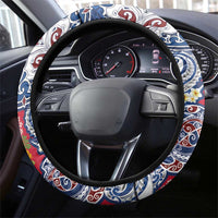 Hawaiian Manta Ray and Turtle Tribal Tattoo Steering Wheel Cover With Hawaii Flag and Flowers LT03 - Polynesian Pride