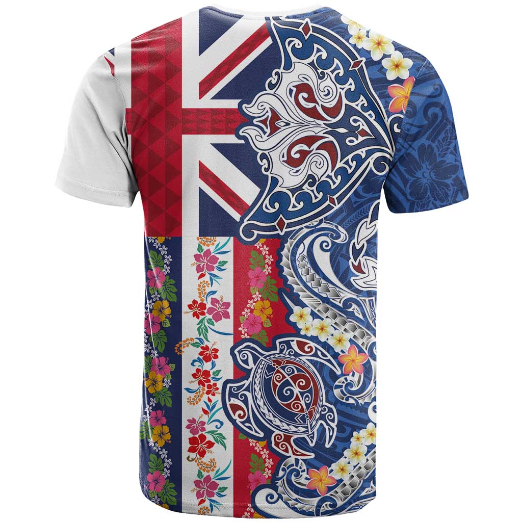Hawaiian Manta Ray and Turtle Tribal Tattoo T Shirt With Hawaii Flag and Flowers LT03 - Polynesian Pride