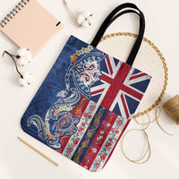 Hawaiian Manta Ray and Turtle Tribal Tattoo Tote Bag With Hawaii Flag and Flowers LT03 Black Strap One Size Multicolor - Polynesian Pride
