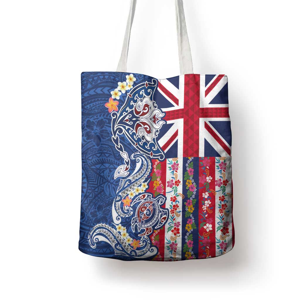 Hawaiian Manta Ray and Turtle Tribal Tattoo Tote Bag With Hawaii Flag and Flowers LT03 - Polynesian Pride