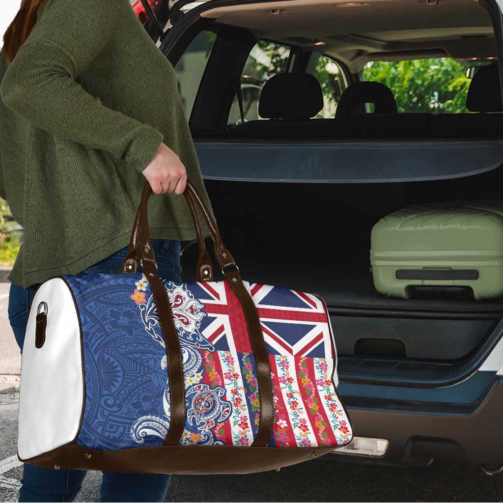 Hawaiian Manta Ray and Turtle Tribal Tattoo Travel Bag With Hawaii Flag and Flowers LT03 - Polynesian Pride