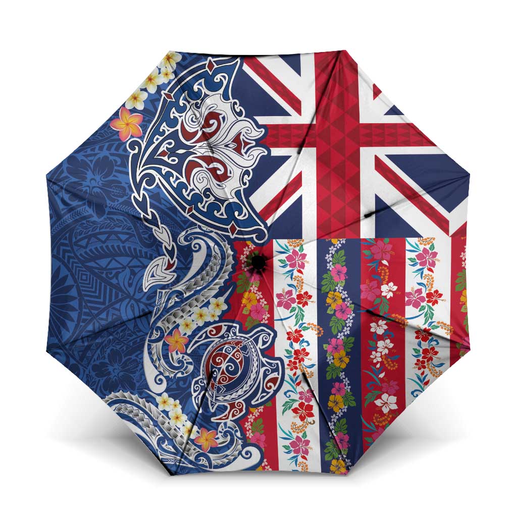 Hawaiian Manta Ray and Turtle Tribal Tattoo Umbrella With Hawaii Flag and Flowers