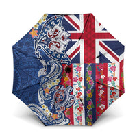 Hawaiian Manta Ray and Turtle Tribal Tattoo Umbrella With Hawaii Flag and Flowers