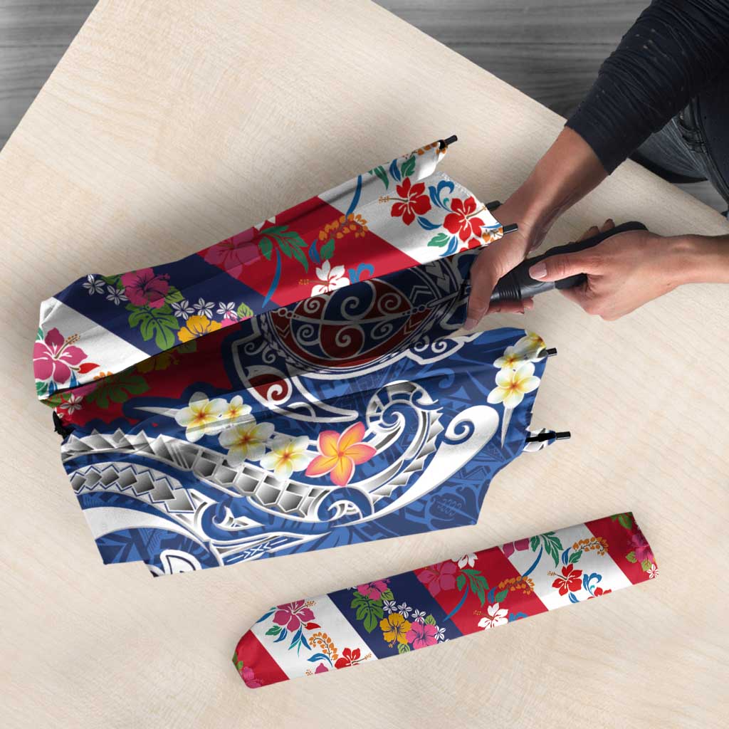 Hawaiian Manta Ray and Turtle Tribal Tattoo Umbrella With Hawaii Flag and Flowers