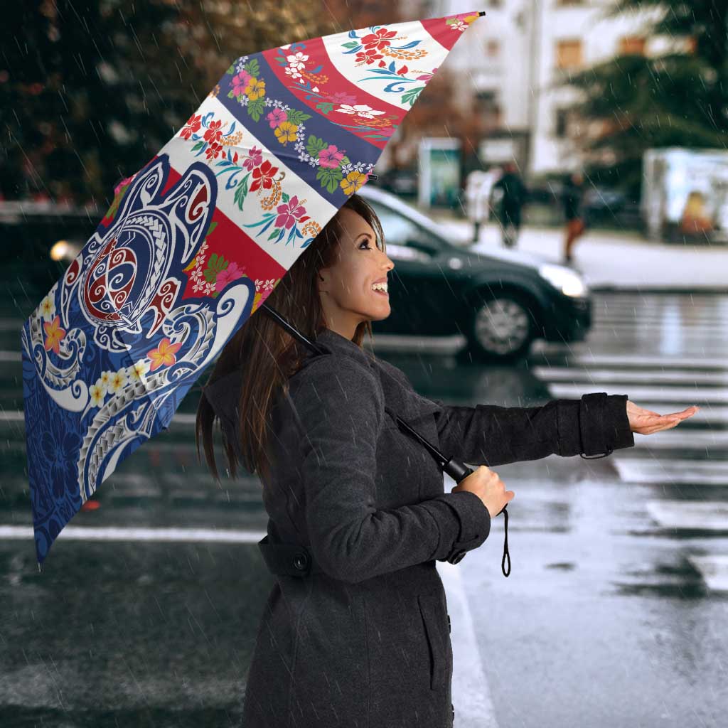 Hawaiian Manta Ray and Turtle Tribal Tattoo Umbrella With Hawaii Flag and Flowers