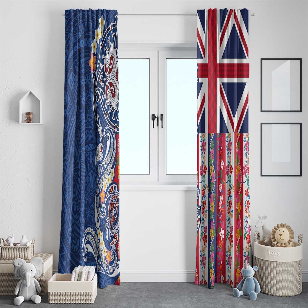 Hawaiian Manta Ray and Turtle Tribal Tattoo Window Curtain With Hawaii Flag and Flowers LT03 - Polynesian Pride