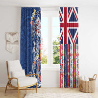 Hawaiian Manta Ray and Turtle Tribal Tattoo Window Curtain With Hawaii Flag and Flowers LT03 - Polynesian Pride