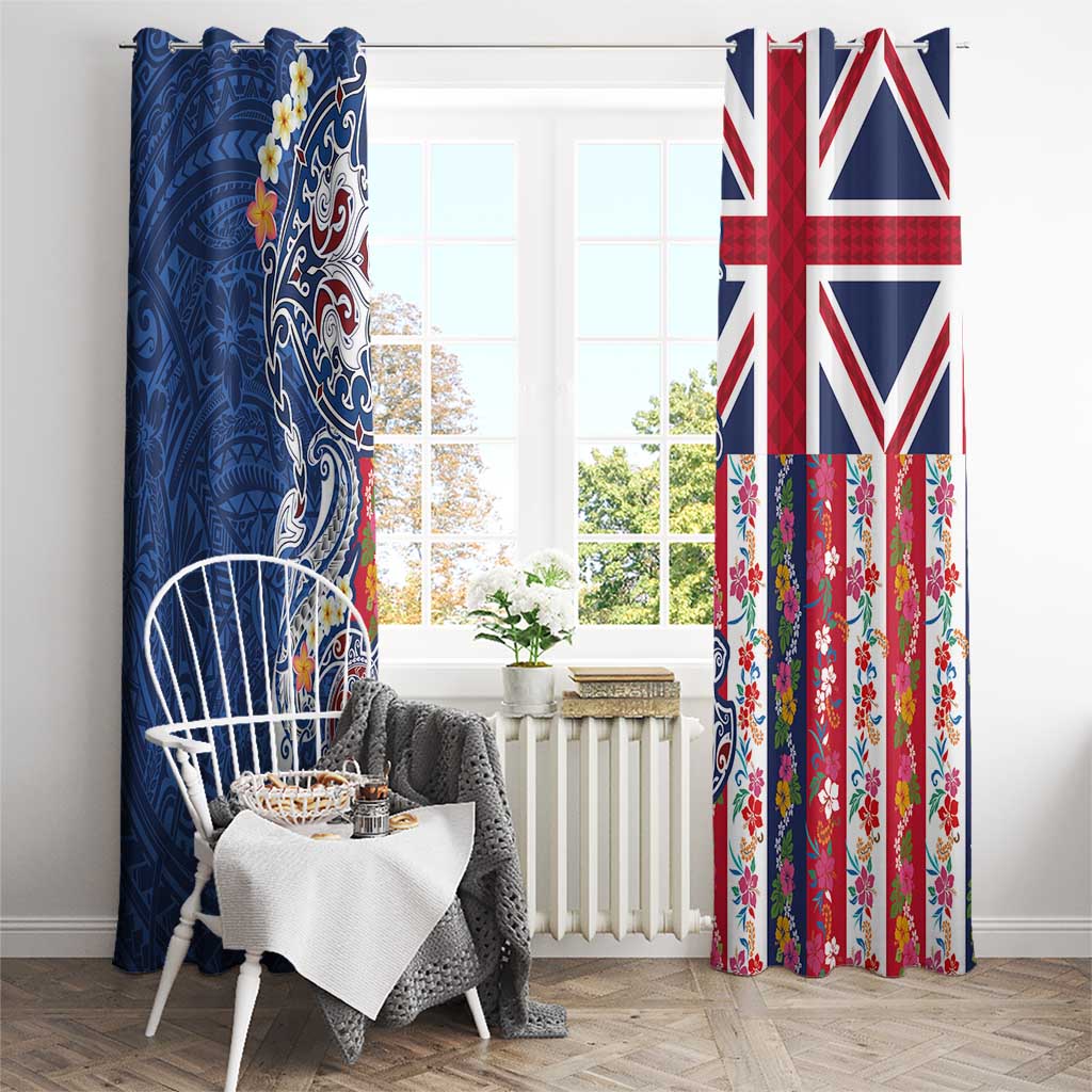 Hawaiian Manta Ray and Turtle Tribal Tattoo Window Curtain With Hawaii Flag and Flowers LT03 - Polynesian Pride