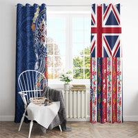 Hawaiian Manta Ray and Turtle Tribal Tattoo Window Curtain With Hawaii Flag and Flowers LT03 - Polynesian Pride
