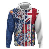 Hawaiian Manta Ray and Turtle Tribal Tattoo Zip Hoodie With Hawaii Flag and Flowers LT03 Zip Hoodie Multicolor - Polynesian Pride