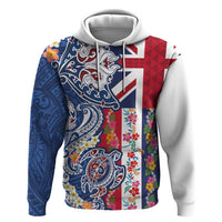 Hawaiian Manta Ray and Turtle Tribal Tattoo Zip Hoodie With Hawaii Flag and Flowers LT03 Pullover Hoodie Multicolor - Polynesian Pride