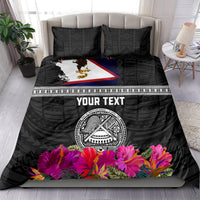 Personalized American Samoa Flag Day Bedding Set Tanoa and Fue mix Hibiscus Flower Polynesian Pattern