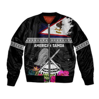 Personalized American Samoa Flag Day Bomber Jacket Tanoa and Fue mix Hibiscus Flower Polynesian Pattern
