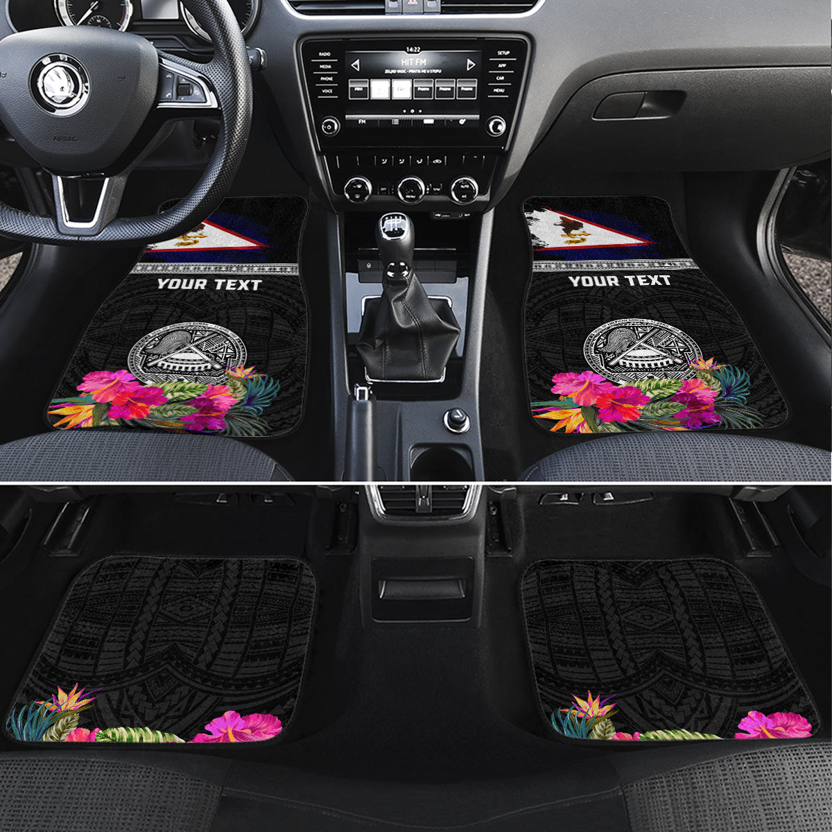 Personalized American Samoa Flag Day Car Mats Tanoa and Fue mix Hibiscus Flower Polynesian Pattern