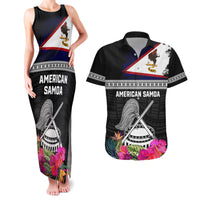 Personalized American Samoa Flag Day Couples Matching Tank Maxi Dress and Hawaiian Shirt Tanoa and Fue mix Hibiscus Flower Polynesian Pattern LT03 Black - Polynesian Pride